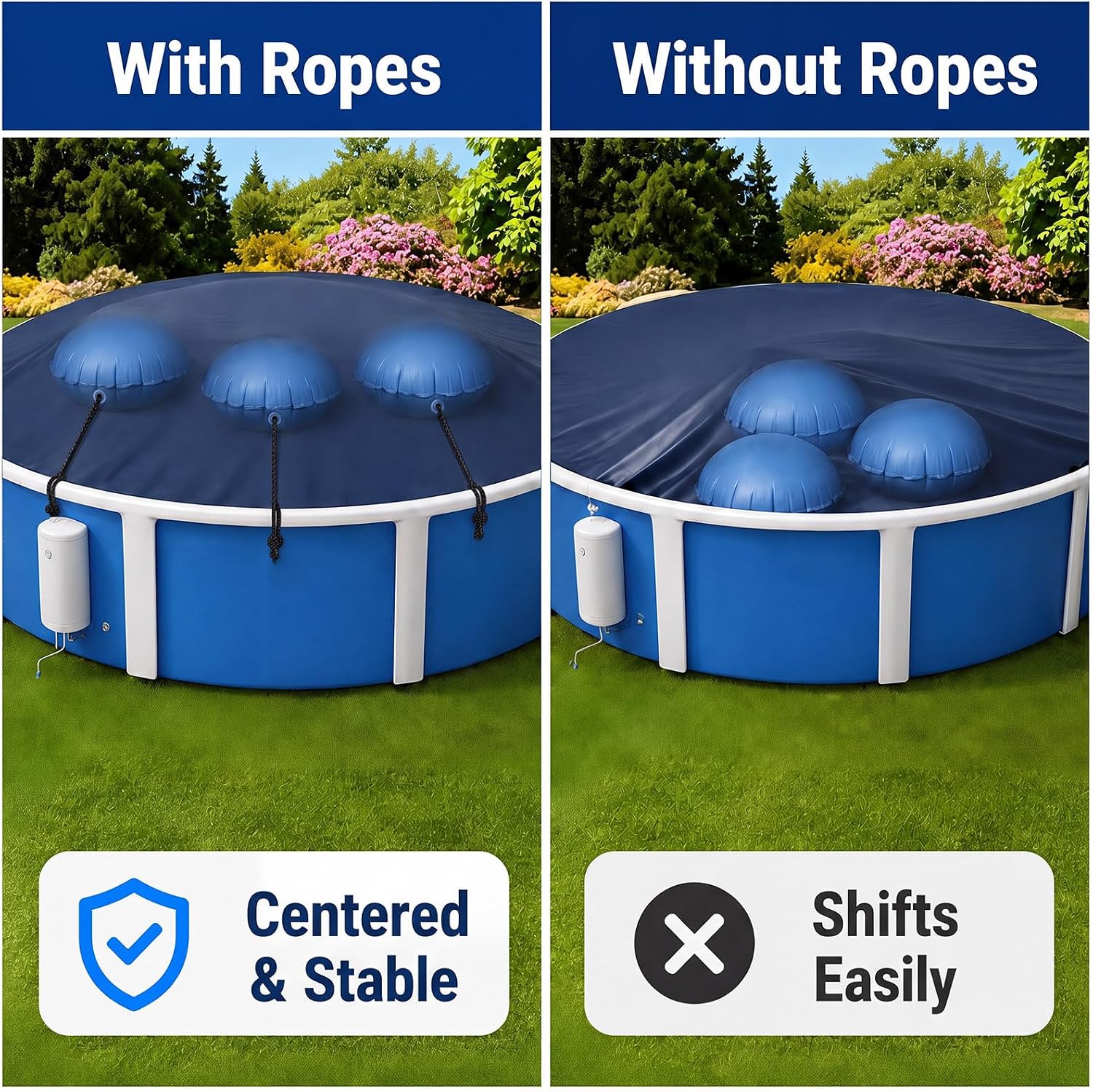 Hungdao 3 Pcs Pool Cover Pillows 4x4 ft for Above Ground Pools with Ropes