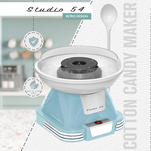Retro Cotton Candy Machine with 5 Jars (11oz Each) Floss Sugar, 50 Paper Cones, Easy Cleanup Cotton Candy Maker, Durable Retro Design, Makes 20–30 Servings per Jar, BPA & Lead Free