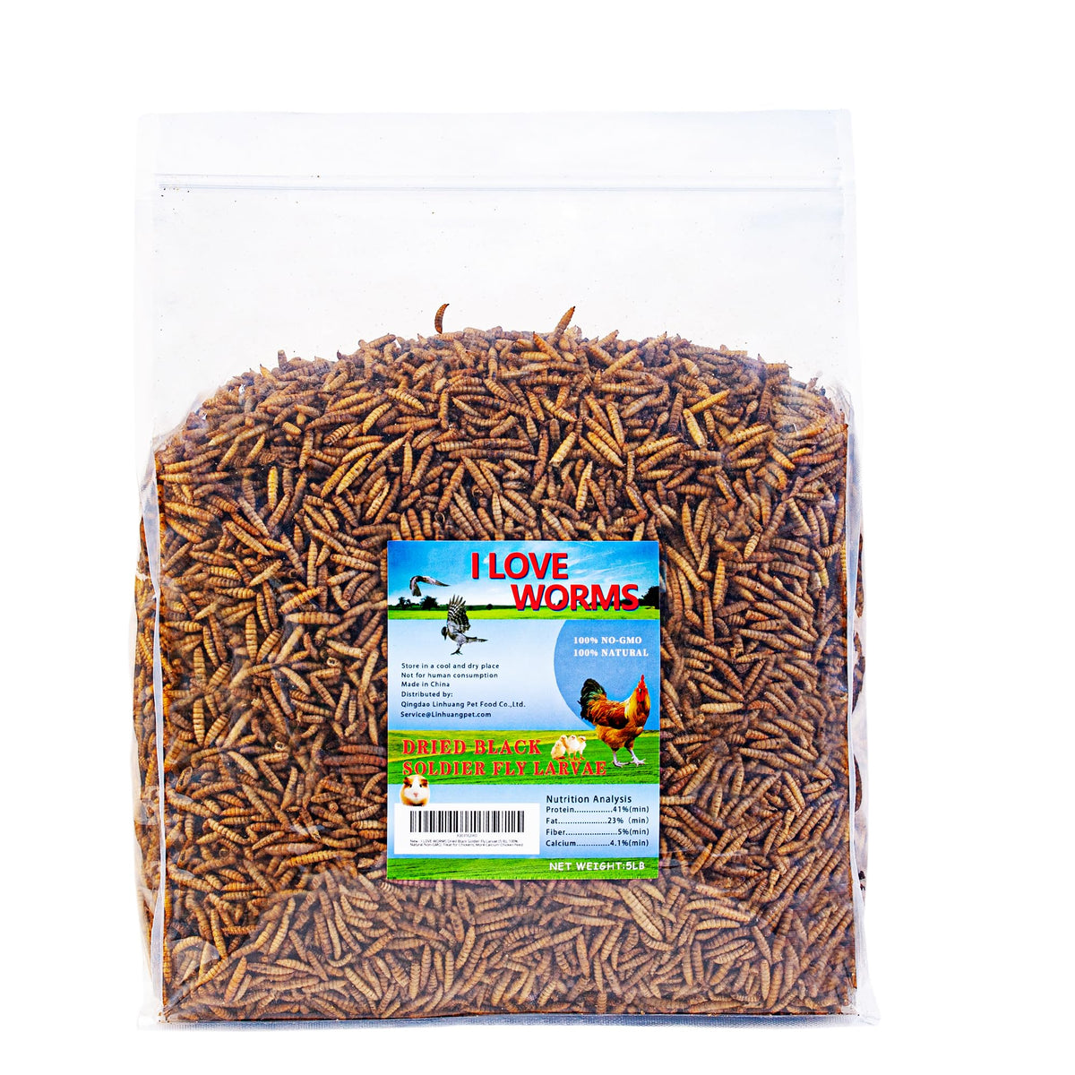 I LOVE WORMS Dried Black Soldier Fly Larvae (5lb), 100% Natural Non-GMO, Treat for Chickens, More Calcium Chicken Feed Than Mealworms