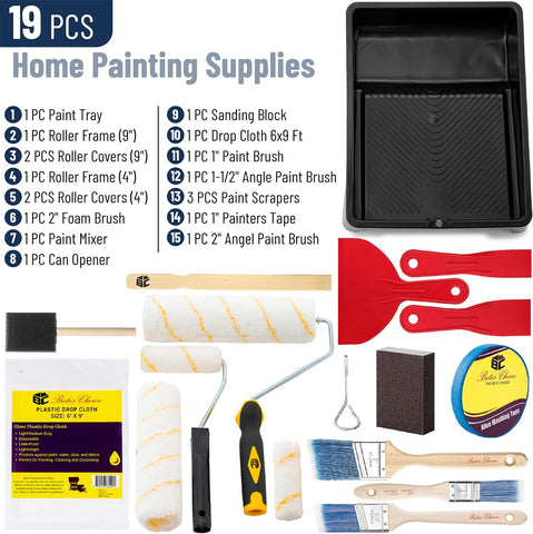 Bates- Paint Roller Kit, 19 pcs, Roller Set with Microfiber Sleeves & Frame