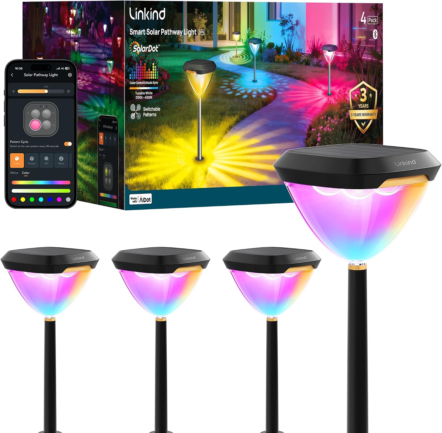 Linkind Smart Solar Pathway Lights SP6,Pattern Switch Solar Halloween Light