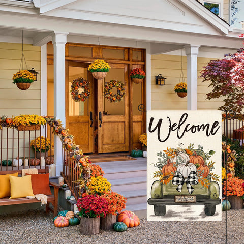 AVOIN colorlife Truck Fall Garden Flag 12x18 Inch for Outside