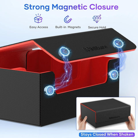 Mlikero Card Deck Case for Trading Cards 1800+, Trading Card Storage Box Fits Toploader and Magnetic Card Holder, Leather Magnetic Closure Deck Box Fit for MTG, TCG (Red)