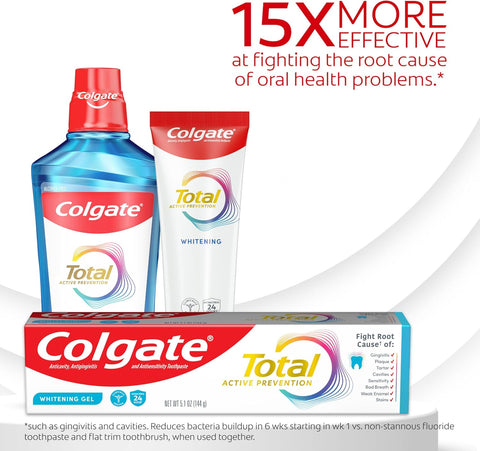 Colgate Total Whitening Toothpaste Gel with Fluoride, Bulk 4 Pack, 5.1 oz