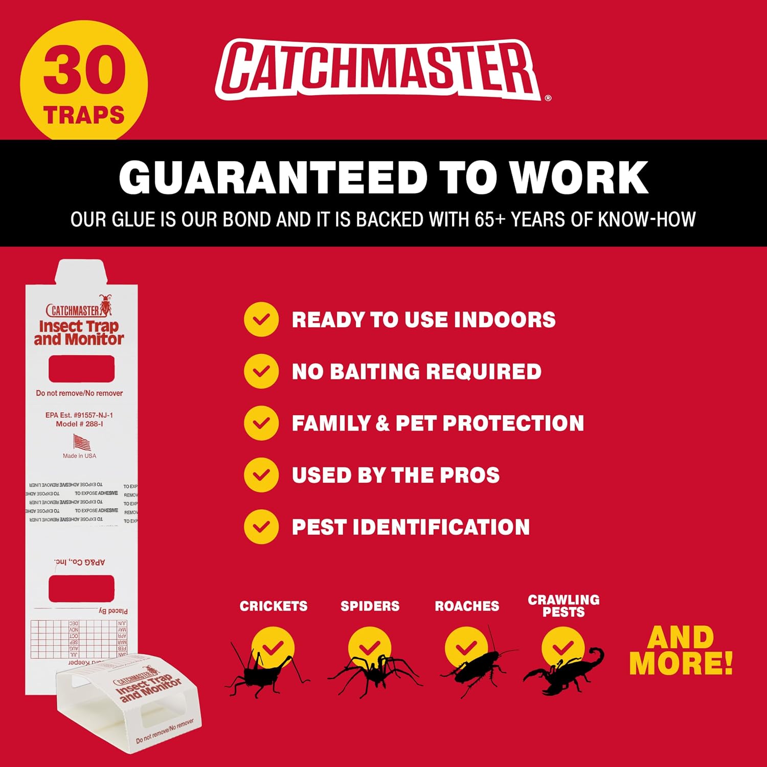 Catchmaster Spider & Insect Glue Traps, 30 Sticky Traps Indoor for Home