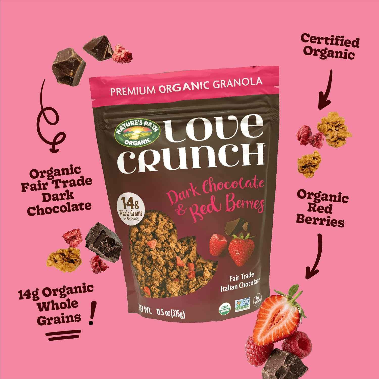 Love Crunch Dark Chocolate & Red Berries Granola, 26.4 oz (Pack of 6)