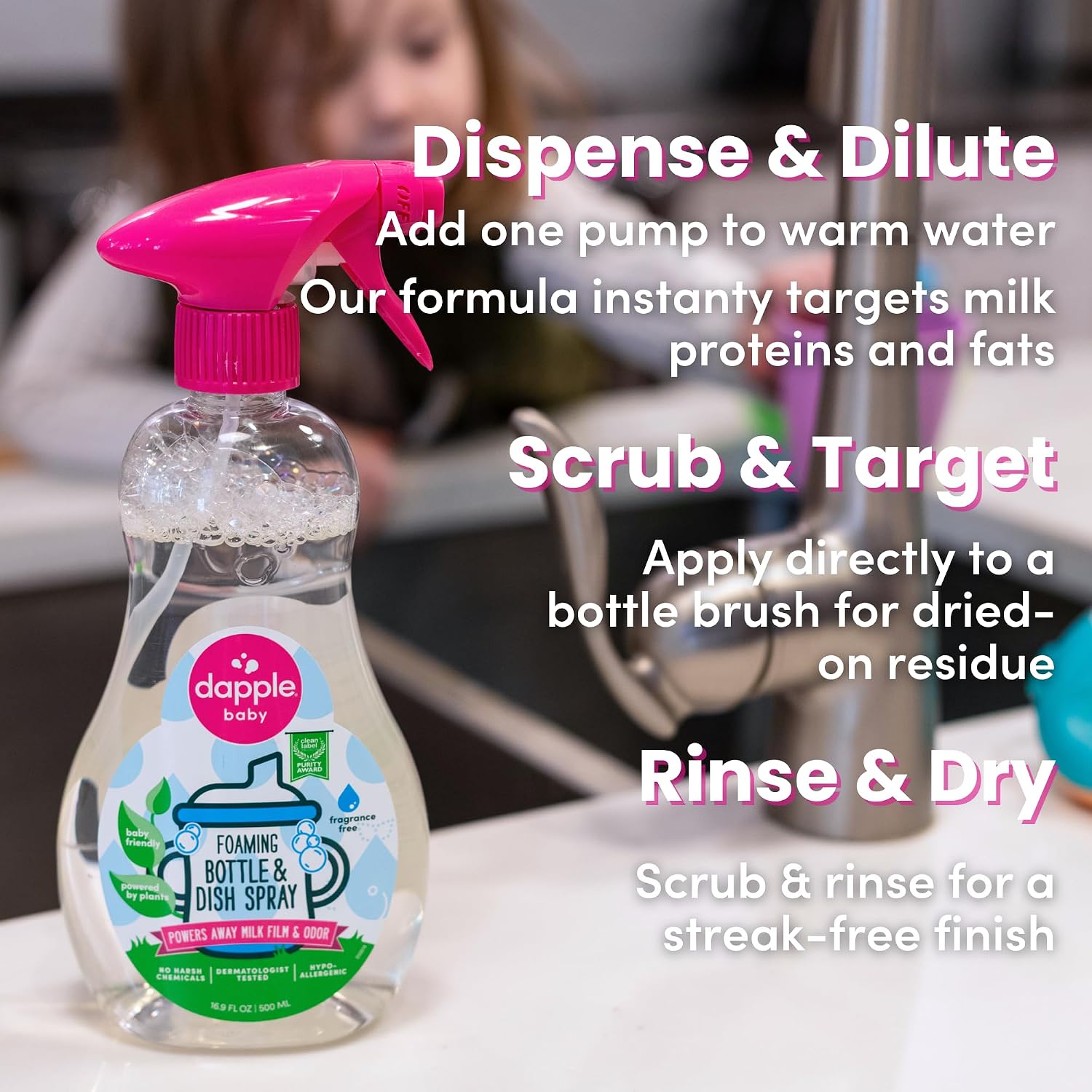 Dapple Baby - Fragrance-Free Foaming Bottle & Dish Spray - 16.9oz (2 Pk)