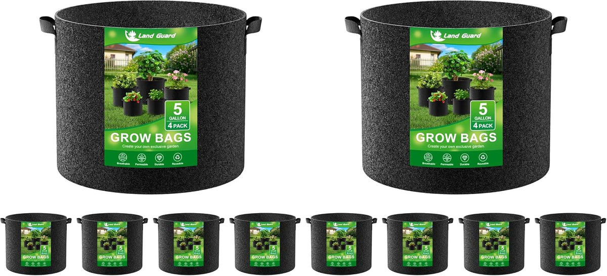 Land Guard 8-Pack Fabric Grow Bags 5 Gallon, Thickened Nonwoven Garden Pots, Growing Bags with Handles, Black