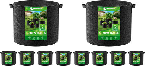 Land Guard 8-Pack Fabric Grow Bags 5 Gallon, Thickened Nonwoven Garden Pots, Growing Bags with Handles, Black