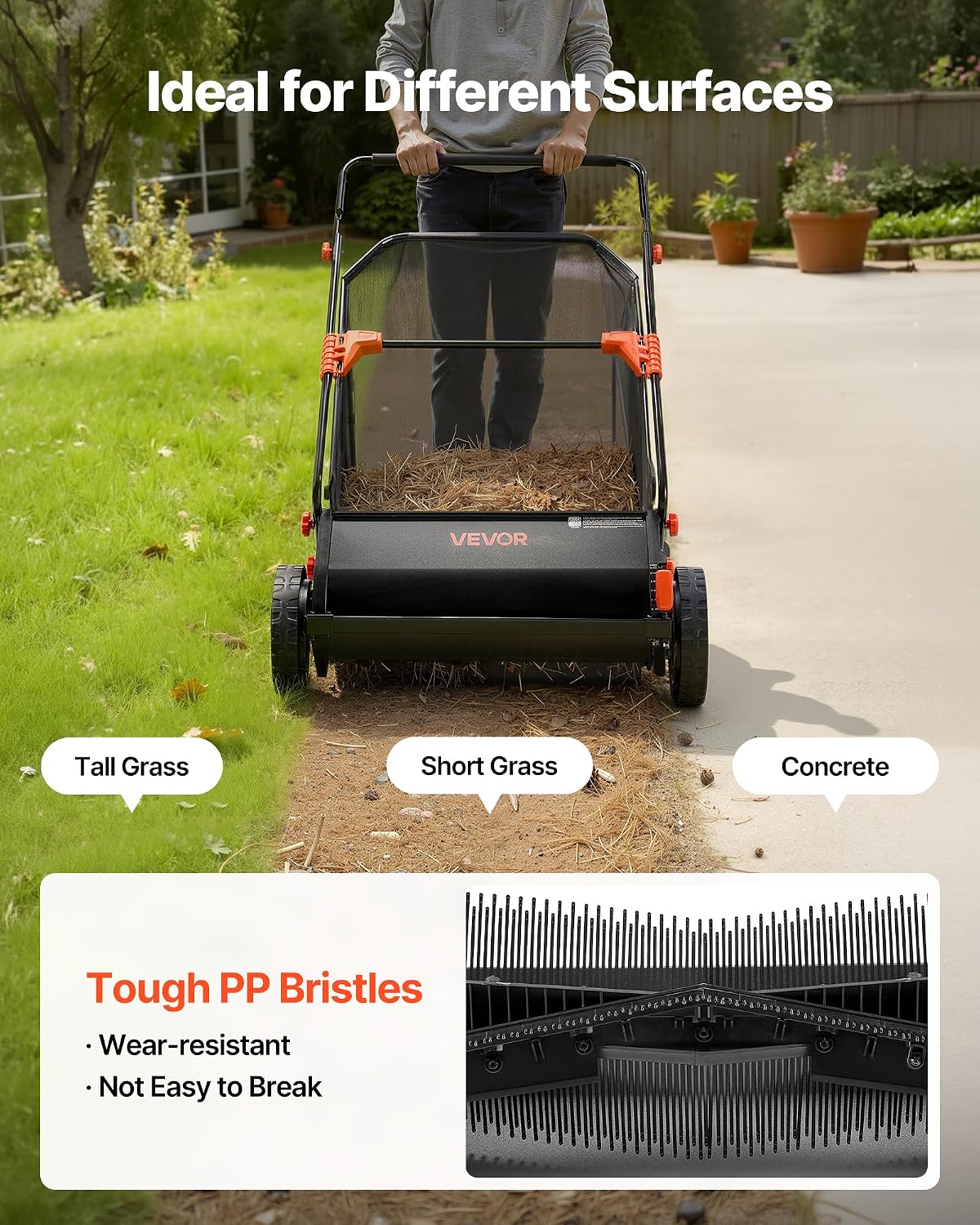 VEVOR 3 Packs Lawn Sweeper Brush Replacement, Compatible with VEVOR 26 in Lawn & Leaf Collector Sweepers, Yard Sweeper Brush Paddle with Durable V-Shaped Bristles for Easy Grass Leaf Cleanup