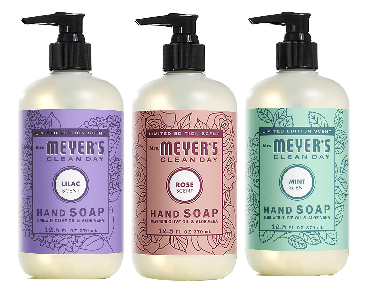 Mrs. Meyer's New Spring Scent Variety, 1 Rose, 1 Lilac, 1 Mint, 3 CT