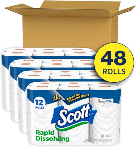 Scott Rapid-Dissolving Toilet Paper, 48 Double Rolls, Septic-Safe, Toilet Paper