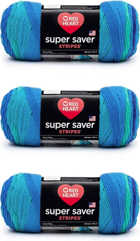 Red Heart Super Saver Yarn, 3 Pack, Cool Stripe 3 Count