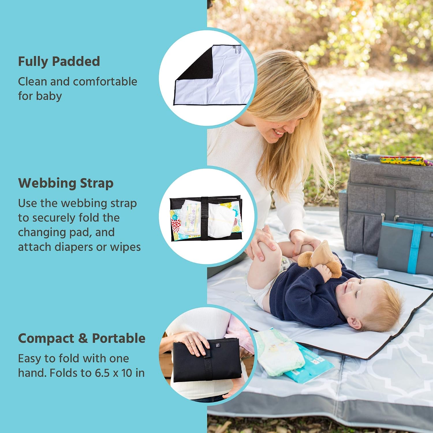 J.L. Childress X-Large Full Body Portable Changing Pad for Babies, Black (Pack of 6)