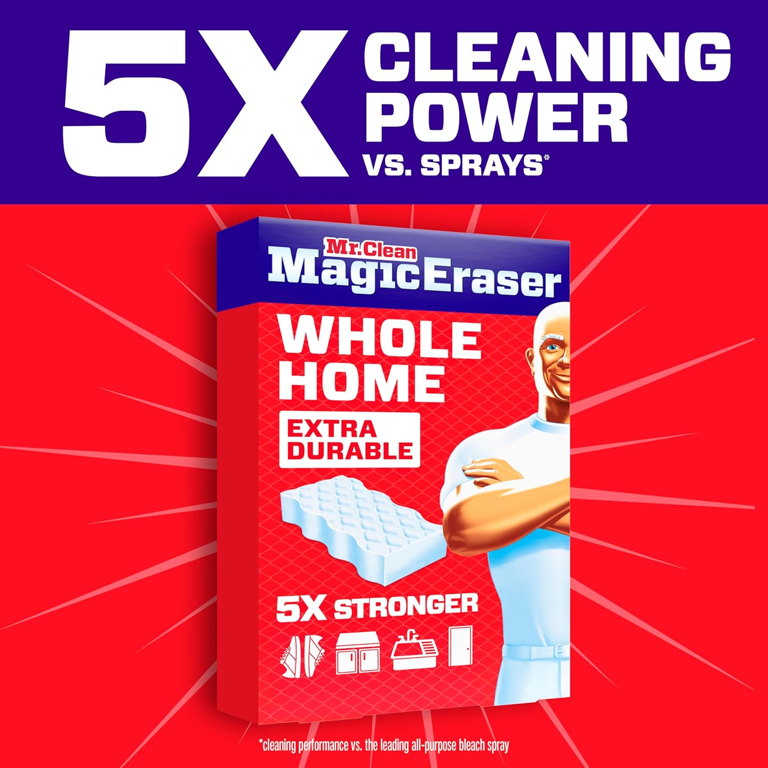 Mr. Clean Magic Eraser Sponge, All Purpose Cleaner, Cleaning Scrubber, Wall, Sneaker, Kitchen, Bathroom, Shower Cleaner, Cleaning Supplies, Melamine Sponge, Cleaning Pads, Extra Durable, 4ct