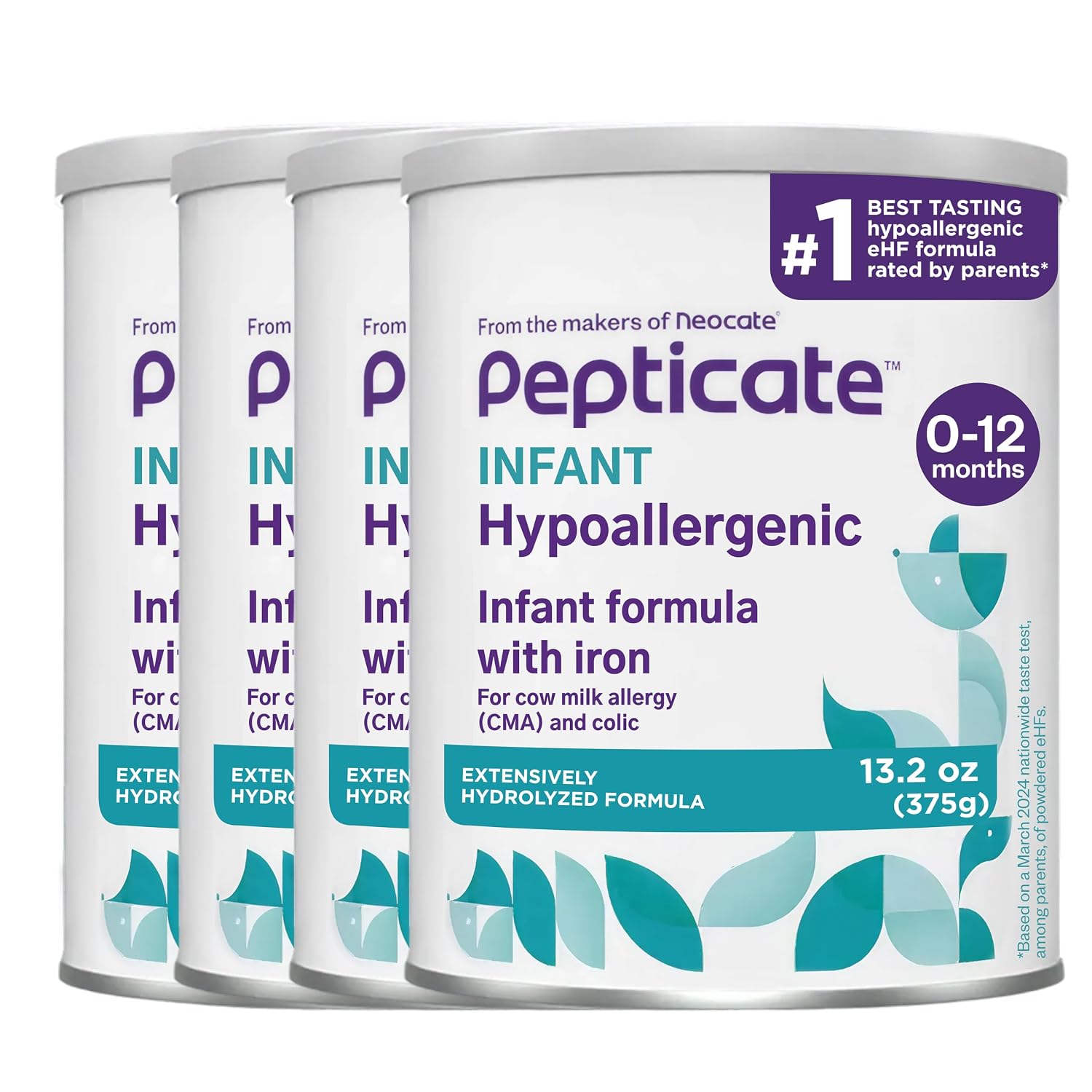 Pepticate Hypoallergenic Infant Formula 0–12 Months 13.2oz 4 Pack