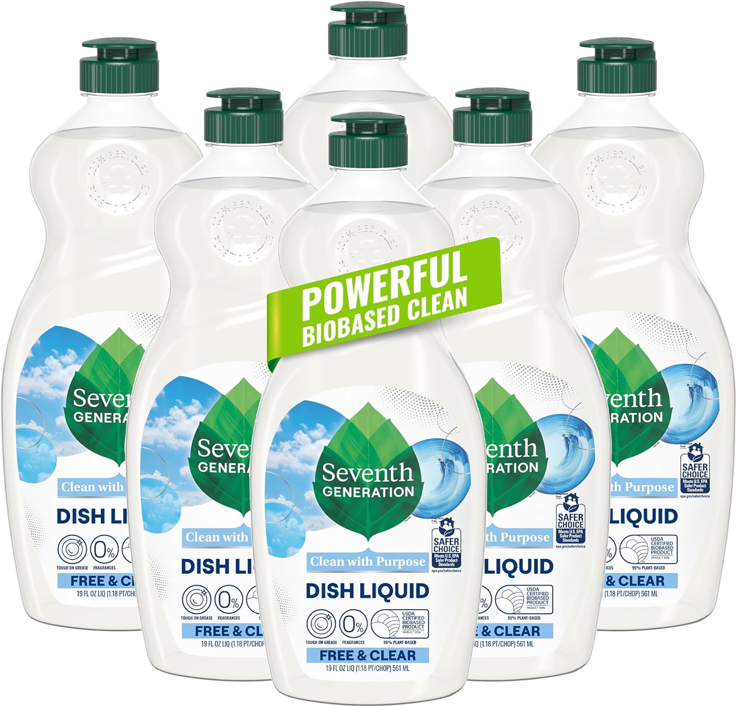 Seventh Generation Free & Clear Dish Soap, 19 oz, Pack of 6