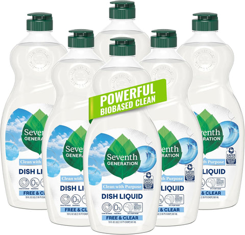 Seventh Generation Free & Clear Dish Soap, 19 oz, Pack of 6