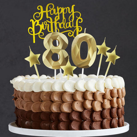Golden Number 95 Birthday Candles and Star Birthday Candles 2.76 inch 3D Diamond Shaped Candles for Birthday Parties and Anniversary Cake Decorations