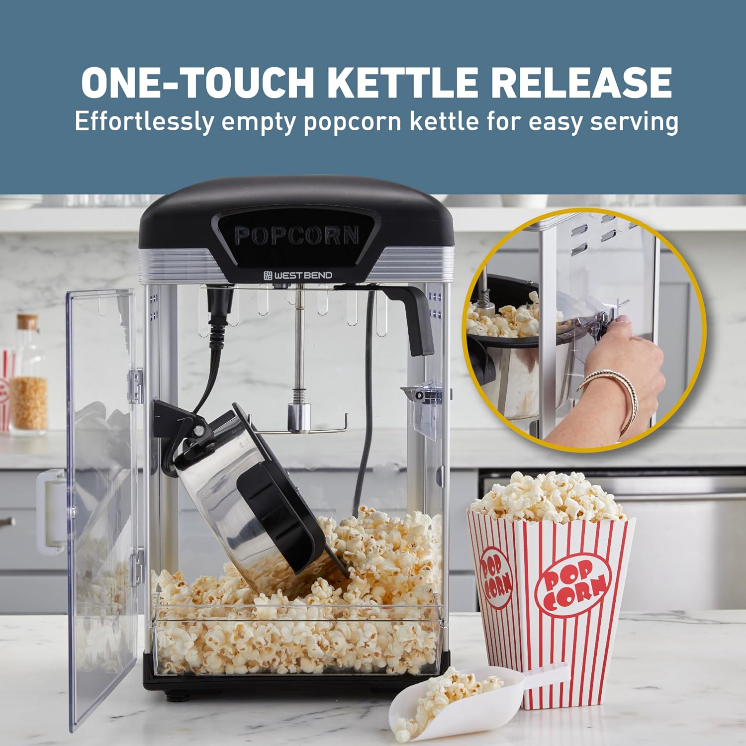 West Bend Theater Crazy Popcorn Machine, Nonstick Kettle, 4 Qt., Black