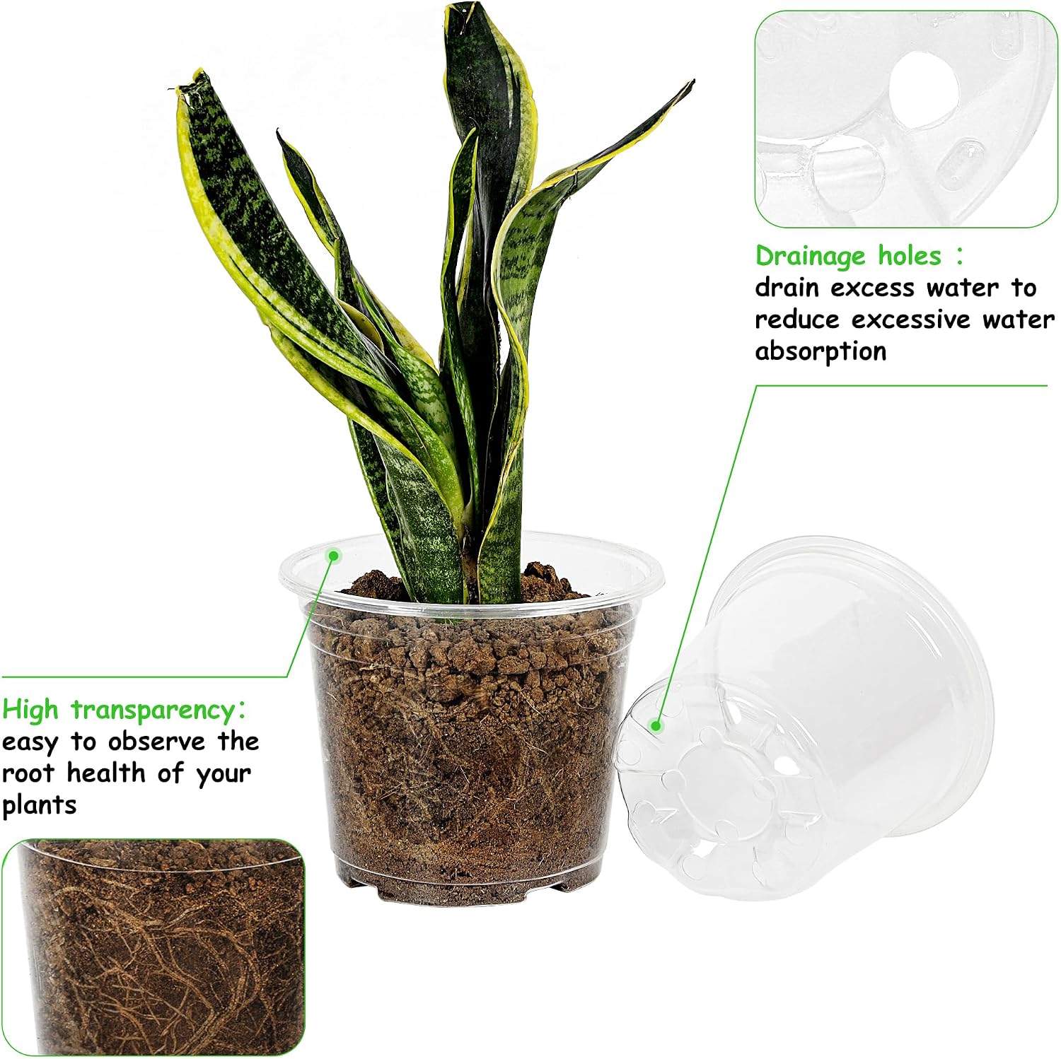 JNYONG 30 Pack 3.5/4/5/6/7 Inch Clear Nursery Pots with Drainage Hole