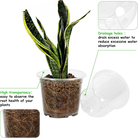 JNYONG 30 Pack 3.5/4/5/6/7 Inch Clear Nursery Pots with Drainage Hole