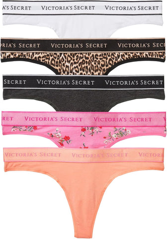 Victoria's Secret Women's Logo Cotton Thong Panties, Underwear Pack