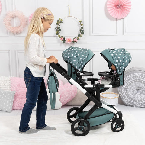 Bayer Twin Doll Stroller - Double Baby Doll Pram for 18 Inch Dolls, Green