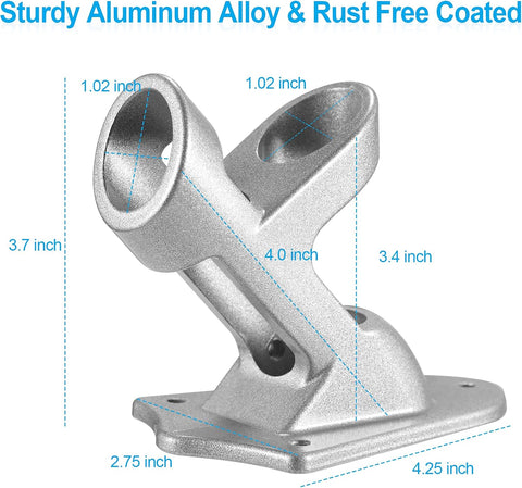 Flag Pole Holder Brackets, BONWIN 1" Flag Pole Mounting Bracket with Hardwares for House Wall Mount, 1" Inner Diameter, Two Positions & Aluminium Alloy, Rust Free Coated (Silver - 2 Pack)