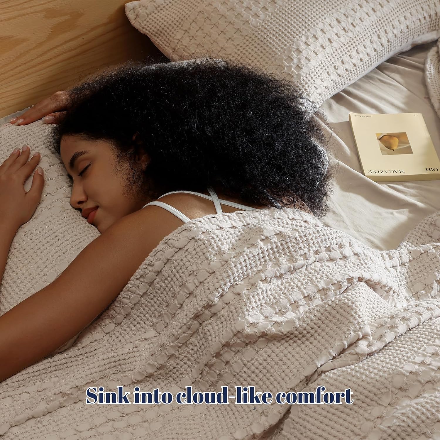 PHF Cotton Waffle Pillow Shams King Size 20" x 36", Oatmeal, No Insert