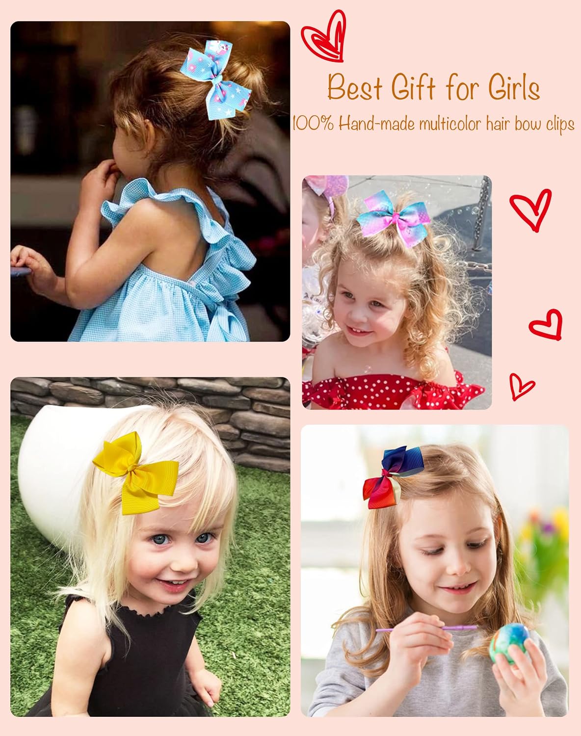 18Pcs 5 Inch Hair Bows for Girls,Colorful Rainbow Girls Hair Bows