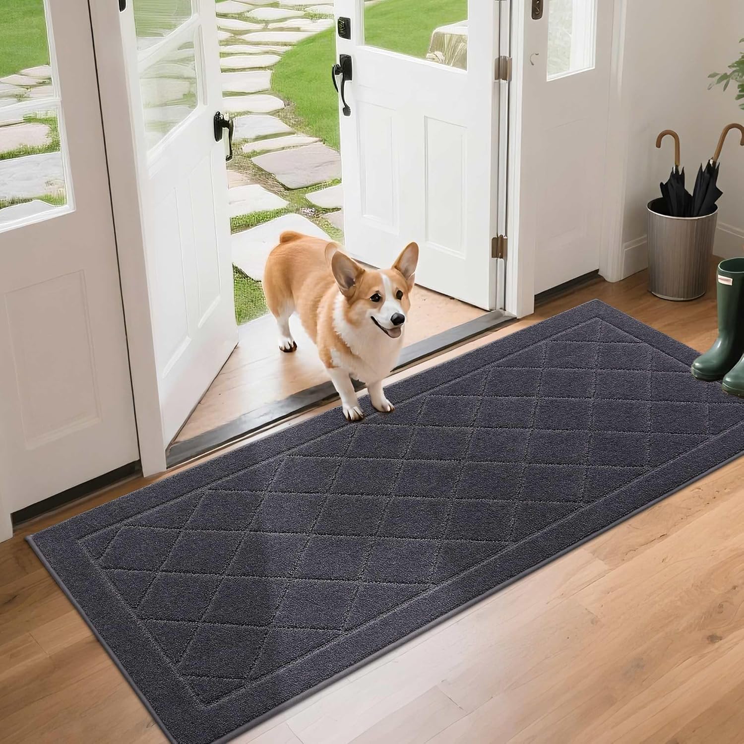 BEQHAUSE Dirt Trapper Door Mat 24" x 60", Doormat Non-Slip, Dark Grey