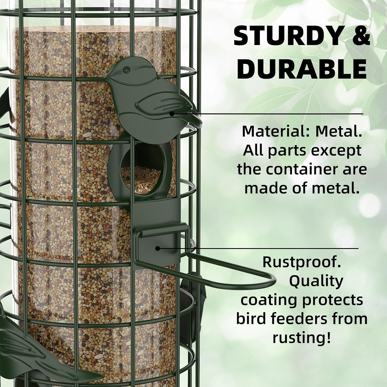 Squirrel Proof Bird Feeder,Metal Mesh Bird Feeders for Outdoors Hanging,Gravity Protection Squirrel Proof Wild Bird Feeders with Finch Cardinal Chickadee,3LB Large Capacity,Green