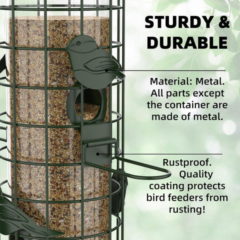 Squirrel Proof Bird Feeder,Metal Mesh Bird Feeders for Outdoors Hanging,Gravity Protection Squirrel Proof Wild Bird Feeders with Finch Cardinal Chickadee,3LB Large Capacity,Green