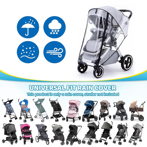 Clear Stroller Rain Cover, Universal Fit Baby Travel Weather Shields