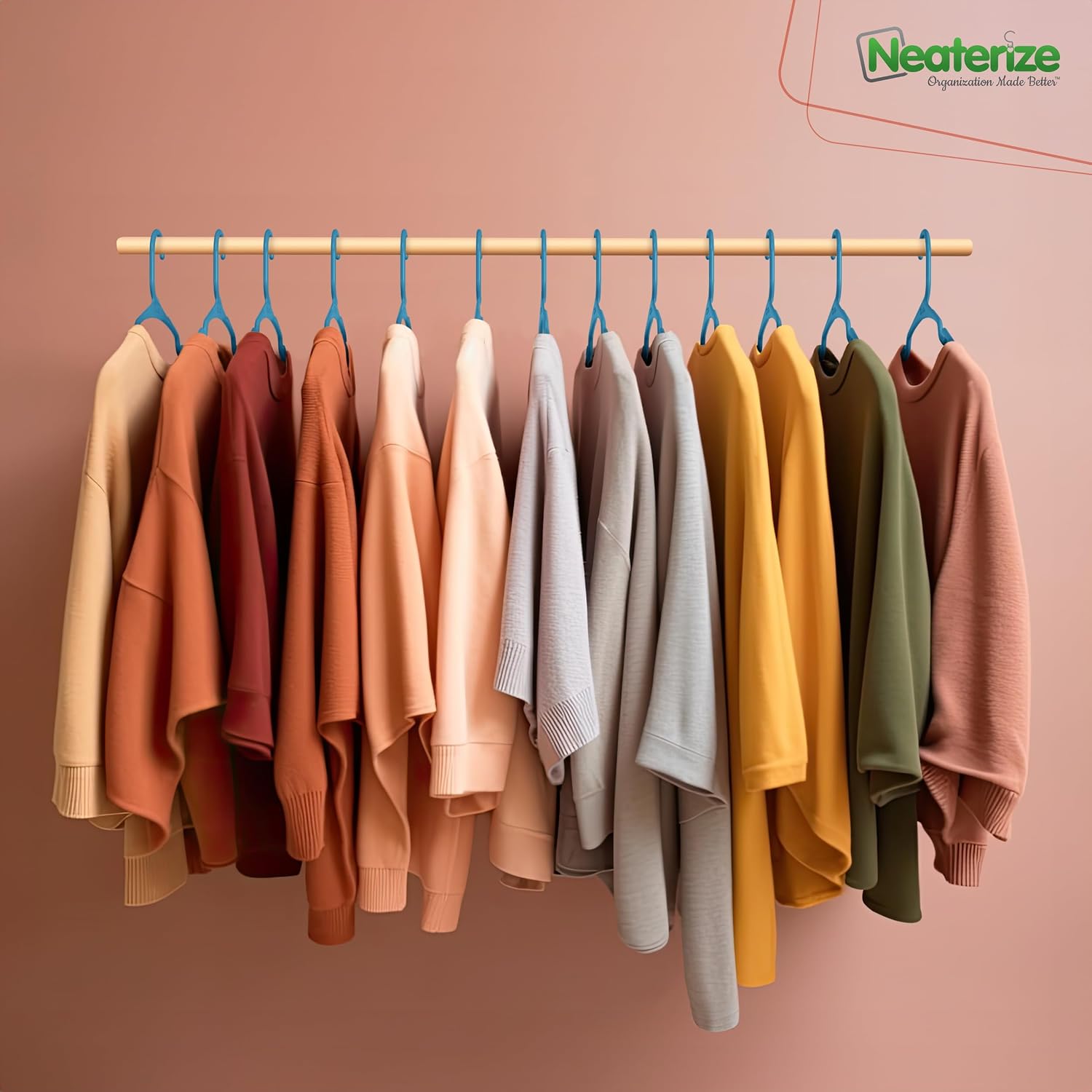 NEATERIZE Clothes Hangers Plastic 50 Pack for Adults - Plastic Hangers, The Perfect Coat Hanger and Space Saving Clothes Hangers for Closet, Percheros Ganchos para Colgar Ropa Hangars - Blue Hangers