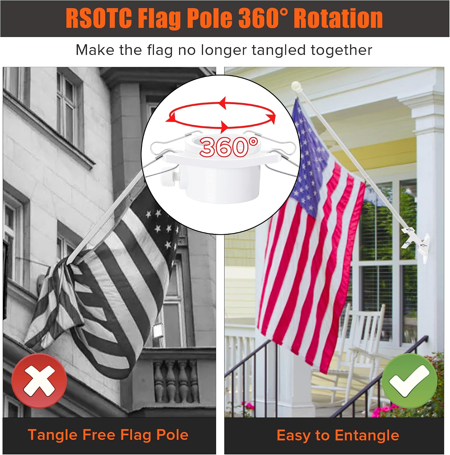 Flag Pole for House 6FT Flag Pole Kit American Flag Mounting Bracket Stainless Steel Heavy Duty for Garden Yard Truck Boat Rustproof (Without Bracket)