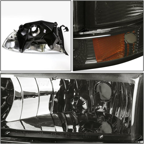 DNA MOTORING Pair Headlights Compatible with 97-04 Dodge Dakota / 98-03 Durango, Driver & Passenger Side, Smoke/Amber, HL-OH-DD974P-SM-AM