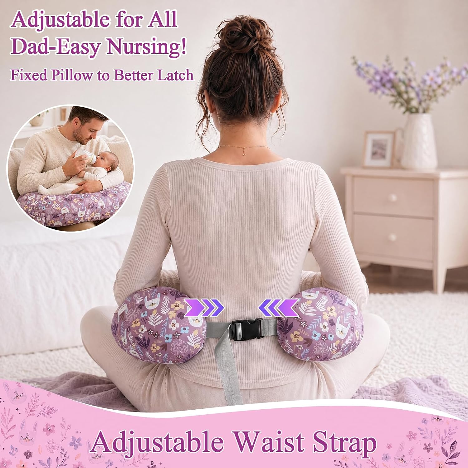 Nursing Pillow & Breastfeeding Pillow with Safety Buckle - Upgraded Design, Large Size for Tummy Time & Sitting Support, Breathable Washable Cover (0-12 Months)