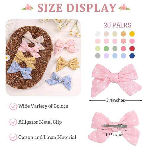 CÉLLOT 40 Pieces Girls Hair Bows 3 inches Linen Fabric Bows Alligator Clips Hair Accessories for Baby Girls Toddlers Kids and Teens