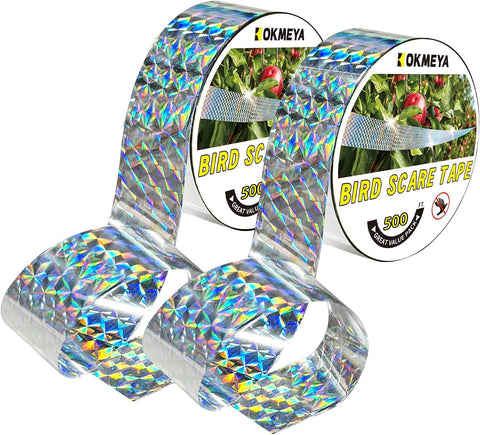 Bird Scare Tapes 500FT*2 Reflective Flash Tape for Birds, Bird Scare Device Double Side Ribbon Scare Birds Away for House, Garden, Yard, Orchard, Patio