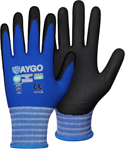 KAYGO Safety Work Gloves, MicroFoam Nitrile Coated, Men Women,KG18N