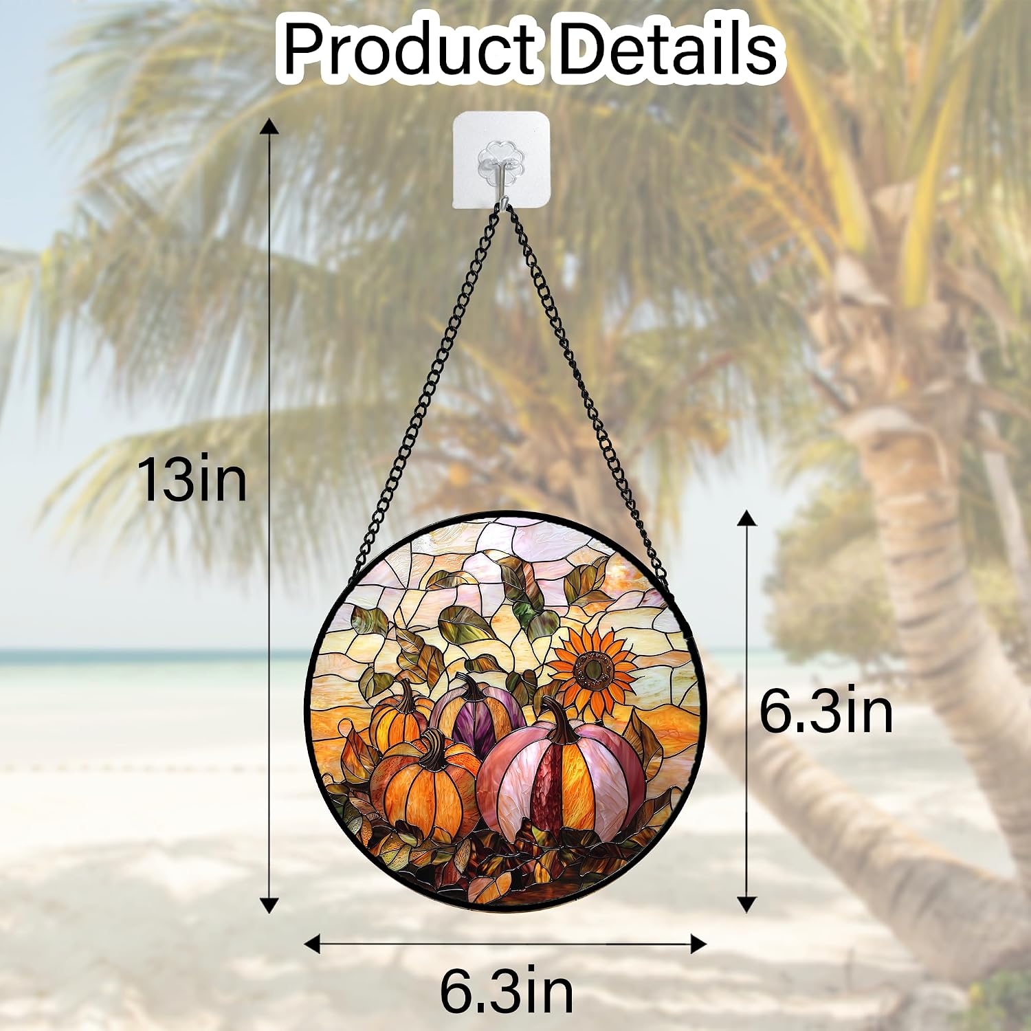 Fall Sunflowers Pumpkins Stained Glass Window Hanging Suncatcher Gifts 6.3"