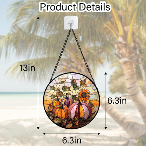 Fall Sunflowers Pumpkins Stained Glass Window Hanging Suncatcher Gifts 6.3"