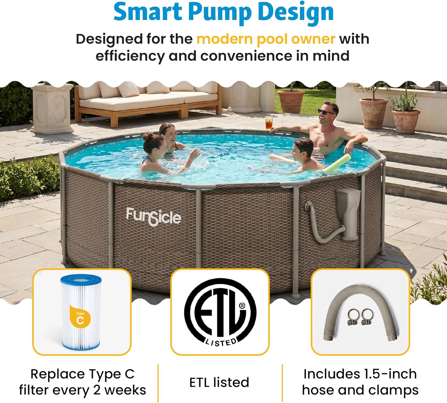 Funsicle SkimmerPlus 1,500 GPH Filter Pump for Above Ground Swimming Pools