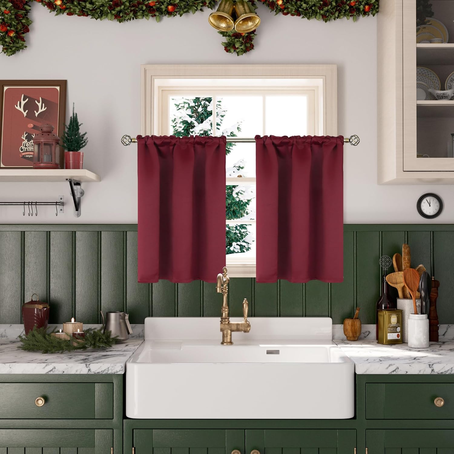 BGment Burgundy Small Window Curtains 36 Inch Length - Half Drapes with Rod Pocket Thermal Insulated Privacy Protection for Kitchen Bathroom Windows, 29 x 36 Inch, 2 Panels