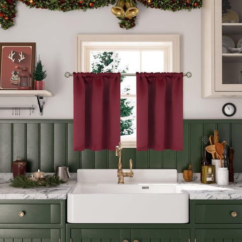 BGment Burgundy Small Window Curtains 36 Inch Length - Half Drapes with Rod Pocket Thermal Insulated Privacy Protection for Kitchen Bathroom Windows, 29 x 36 Inch, 2 Panels