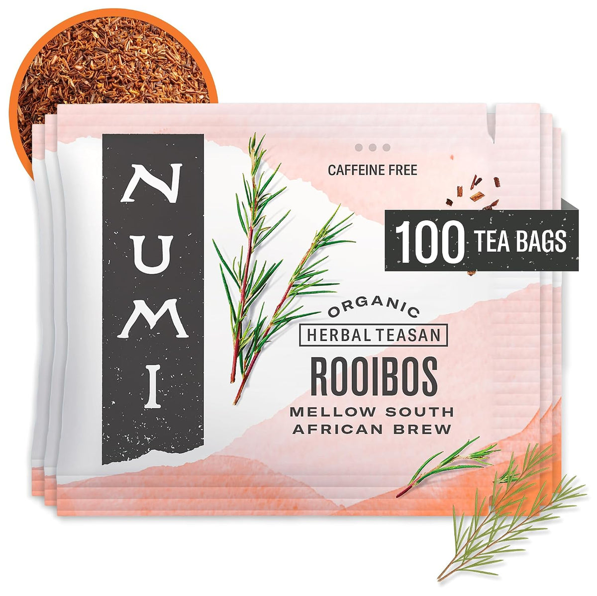 Numi Organic Rooibos Tea, 100 Herbal Tea Bags, Caffeine Free