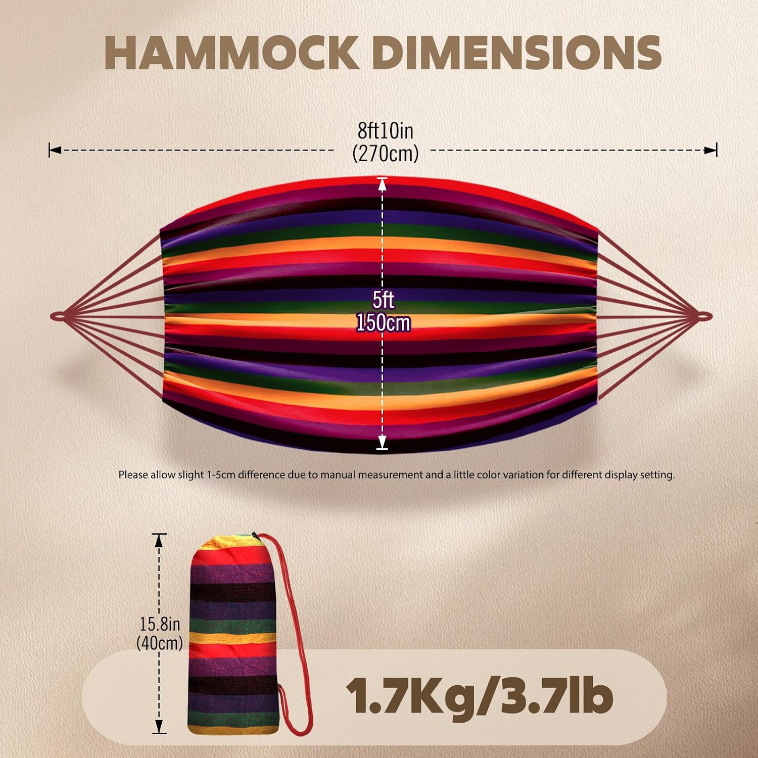 ANYOO Cotton Camping Hammock Portable with Tree Straps Holds 660lbs