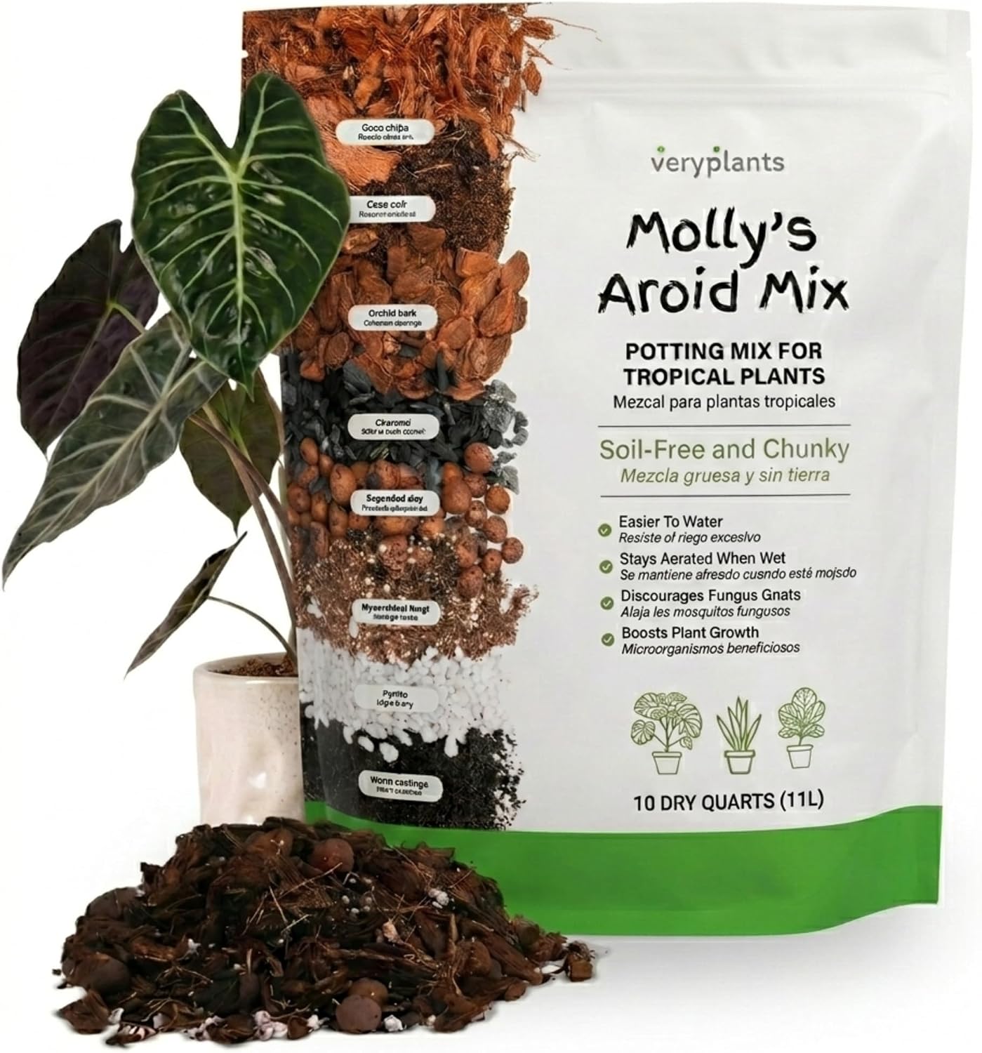 Molly's Aroid Potting Mix, Chunky Soil-Free for Indoor Plants 10 Dry Quarts